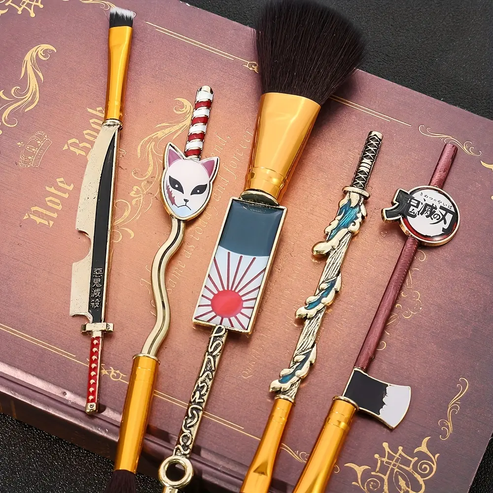 5 Stück Anime Rose Gold Metall Make-up Pinsel Kit Luxus Griff Reise Lidschatten Smudge Blush Make-up Pinsel Set