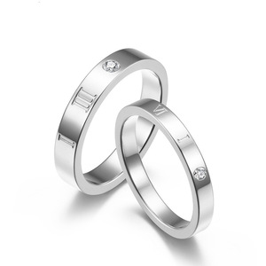 Unisex Roman Numeral Titanium Steel Diamond <b>Ring</b> Wedding Couple Jewelry Round Brilliant Cut K-R445 - Product Image 5