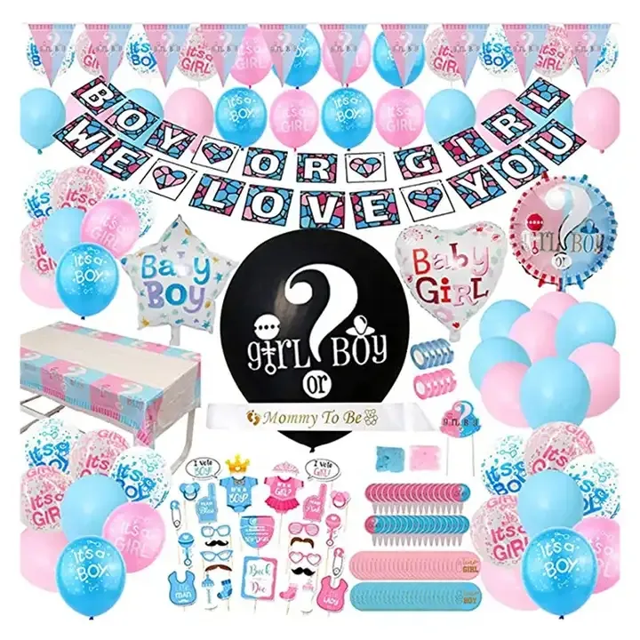 2023 New Gender Reveal Theme Party Supplies Balloon Cake Topper Kit Baby Shower Decor Favors For Kids Boys