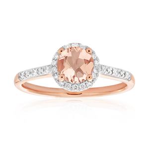 แหวนแต่งงานเพชรพลอยมอร์แกไนต์ทรงกลมจากธรรมชาติ แหวนทองคำชมพู 14K ประดับมอร์แกไนต์ - Product Image 6