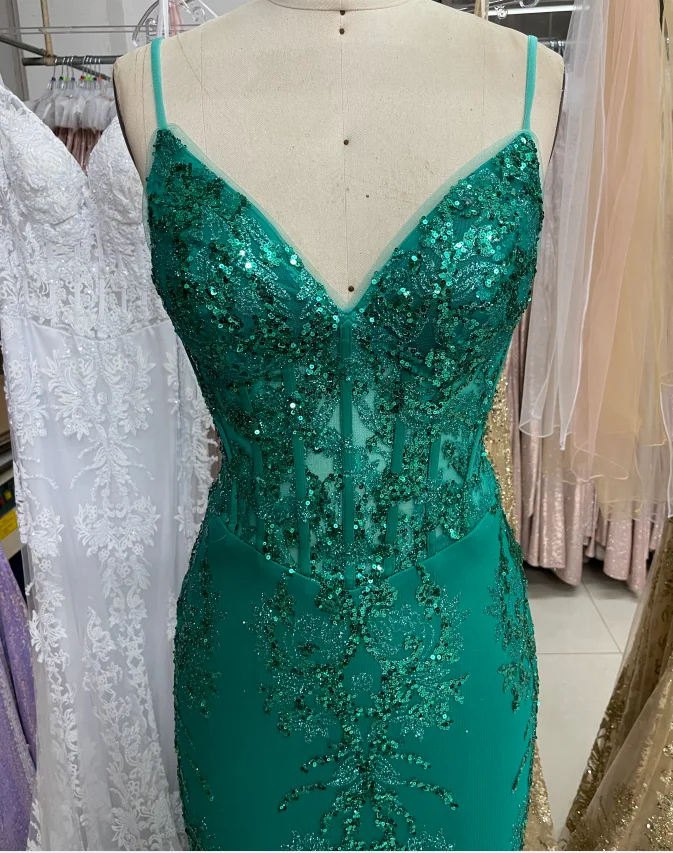 Factory wholesale women Green mermaid sparkle sequin corset prom dress near me