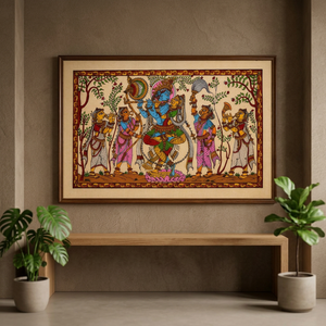 SSD Market Handcrafted Wood Lord Krishna Raslila Pattachitra Painting Traditional Odisha Folk Art Rectangle Wall Hanging Living - Product Image 1