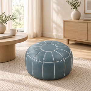 Pufe Redondo Azul de Couro PU com Capa Única para Brinquedos, Roupas Usadas, Apoio de Pés para Sofá, Sala de Estar, Quarto e Sala de Jogos - Product Image 2
