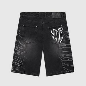 Shorts <span class=keywords><strong>en</strong></span> <span class=keywords><strong>jean</strong></span> à jambe large et ample, effet délavé, personnalisés avec broderie, denim délavé au soleil, jorts pour hommes - Product Image 3