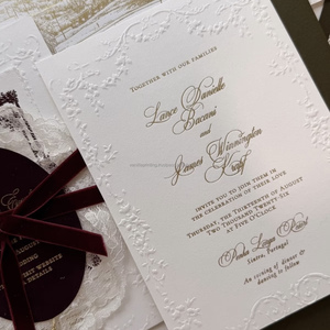 Luxury <b>Handmade</b> Lace Wedding Invitation Card Vintage Elegant Custom Printed Letterpress Embossed Offset <b>Paper</b> - Product Image 4