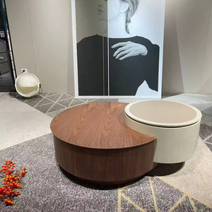 Juego de Sofá de Cuero de Lujo Sencillo y Mesa de Centro, Juego de Sala de Estar, Juego de Mesa de Centro Contemporáneo - Product Image 1
