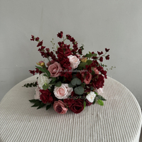 Boule de fleurs artificielles en soie rose bordeaux, pompon floral pour centre de table de mariage, décoration de toile de fond pour fête de mariage d'automne