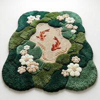 Karpet Rajut Tangan Motif Ikan Koi Oranye Lumut, Bentuk Tidak Beraturan Terinspirasi Kolam, untuk Kamar Tidur, Ruang Tamu, Ruang Santai, Kreatif