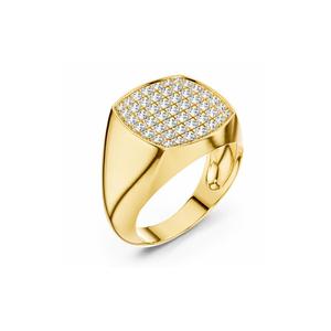 Bague signet en or jaune 18 carats sertie de diamants, bande en or massif, bague statement pour homme, bijoux fins, cadeau d'anniversaire de mariage - Product Image 1
