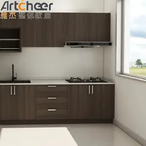 Armários de cozinha, armários para montar pvc, melamina, design minimalista moderno, com pendurar na parede, balcão de pedra de quartzo