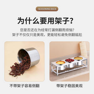 Estante para especias de acero inoxidable, de una sola fila y 3 compartimentos, contenedor de almacenamiento de condimentos para cocina, para uso comercial - Product Image 5