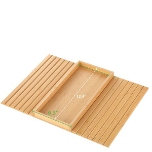 Plateau d'accoudoir en bambou pour canapé, salon, service de nourriture et de café avec côtés rainurés - Product Image 5
