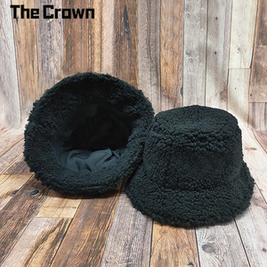 Custom Logo Black Sherpa Fleece Bucket Hat Fuzzy Teddy Fisherman <b>Cap</b> <b>Winter</b> Warm Wholesale Bulk Headwear - Product Image 1
