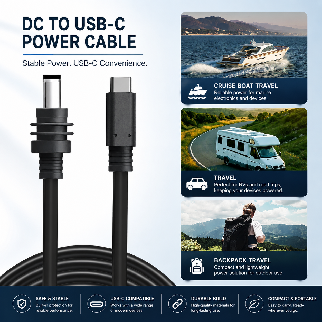 IP67 Waterproof USB-C to DC 5.5x2.1mm 20V 100W PD Power Cable for Starlink Mini
