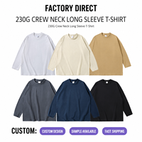 T-shirt à manches longues col rond personnalisé 230G unisexe en coton oversize décontracté streetwear basique pour hommes et femmes en gros