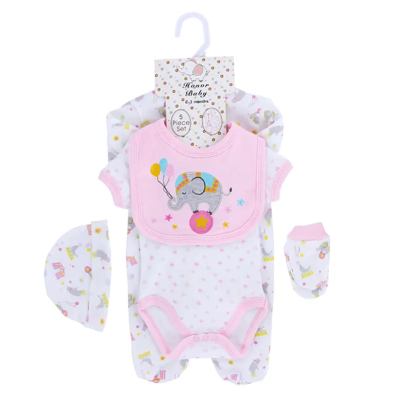 Großhandel. Neugeborene Babys Stoff Säugling Stram pler Jumps uit Geschenk Kleidung Set Neugeborene 100% Baumwolle 5 Stück Set