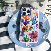 Coque de téléphone interchangeable magnétique avec panneau arrière doré pour iPhone 17/17 Pro/17 Pro Max, motif floral coloré
