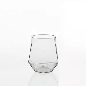עמיד בפני נפץ פלסטיק ממוחזר בצורת יהלום שקוף סין כוס חד פעמית יהלום קוקטייל זכוכית יין יצרן