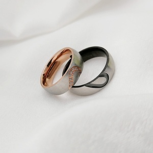 Personalized Titanium Steel Waterproof No Fade <b>Couple</b> <b>Ring</b> with Zircon Heart-Shaped Wholesale Stainless Steel Jewelry for Gift - Product Image 4