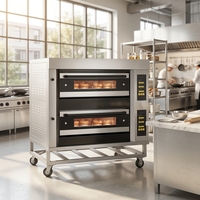 Four à gaz professionnel en acier inoxydable de qualité supérieure, 2 niveaux, 4 plateaux, avec support mobile, pour boulangerie, pizza et pain