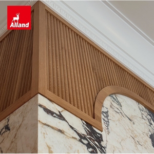 Pannello in impiallacciatura di rovere bianco per mobile da <span class=keywords><strong>cucina</strong></span> con dispensa a tutta altezza, <span class=keywords><strong>ante</strong></span> in vetro, cappa scanalata e isola in pietra a cascata - Product Image 4