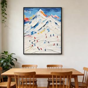 Pintura al Óleo Pintada a Mano de Paisaje de Montaña con Esquí, Estilo Impasto, Texturizada, Minimalista y Abstracta, para Colgar en la Pared, Venta al Por Mayor - Product Image 5
