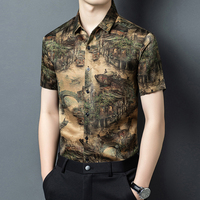 Chemise en soie de style chinois haut de gamme, écologique, anti-rides, séchage rapide, motifs paysages du Jiangnan exquis, chemise fine pour homme