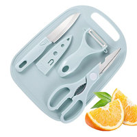 Jeu de 4 mini couteaux de camping portables Planche à découper rectangulaire en silicone et plastique pour hacher et cuisiner
