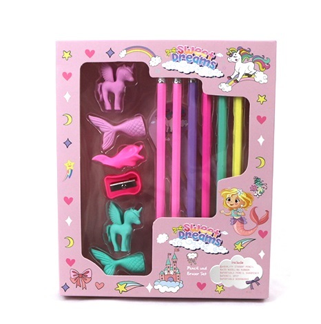 School Supplier Promotional Cartoon Stationery Set Kawaii Stationery Magic Pencil and Eraser Sets