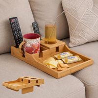 Bandeja Plegable para Reposabrazos de Sofá de Bambú con 2 Portavasos y Ranura para Control Remoto, Recubrimiento Antiadherente Seguro para Alimentos, Mesa Auxiliar para Sofá, Bandeja para Snacks, Venta al Por Mayor con Certificación FSC