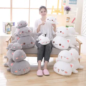 YWMX 40cm/50cm/70cm niedliches Plüschkissen für weihe Katze Mädchen Schlafzimmer Floppy-Schlafkissen Festivalgeschenk PP Baumwolle 2 Farben