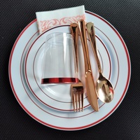 175 pièces pour 25 invités, fournitures de mariage, fête d'anniversaire, couteau, fourchette, cuillère, couverts, gobelets jetables, assiettes, vaisselle