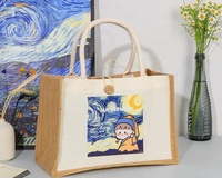 Bolsas de yute plegables con logotipo personalizado, reciclables, ecológicas, naturales, baratas, con lienzo y botón