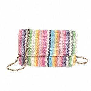 Bolso de Rafia Tejido a Mano Ecológico, Bolso de Paja con Rayas Coloridas Arcoíris, Bolsos de Hombro de Lujo para la Playa de Verano - Product Image 1