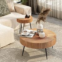 Ensemble de tables d'appoint rondes rustiques modernes avec grain de bois réaliste pour appartement