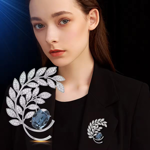 Thời Trang Đồ Trang Sức Đồng Rhodium Mạ Cube Zircon Tinh Thể Màu Xanh Tai Của Lúa Mì Trâm Cài - Product Image 3