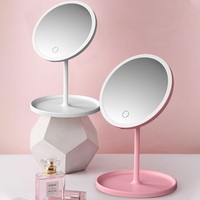Miroir de maquillage intelligent à écran tactile LED avec support, rechargeable par USB, miroir de courtoisie rond avec éclairage
