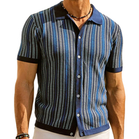 Sommerliches, hochwertiges gestreiftes Jacquard-Strickhemd für Herren, Großhandel OEM Business Kurzarm-Strick-Polohemden für Herren
