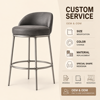 Tabouret de bar pivotant moderne, dossier bas incurvé, rembourré, avec pieds en métal et anneau repose-pieds, pour îlot de cuisine ou comptoir