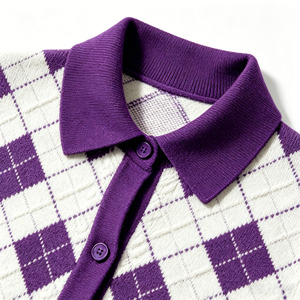 Maglione Jacquard da <span class=keywords><strong>Donna</strong></span> a Maniche Lunghe con Colletto Rovesciato e Bottoni Bianchi e <span class=keywords><strong>Viola</strong></span>, Personalizzabile OEM ODM - Product Image 5