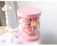 Boîte à fleurs coréenne ronde seau contenant arrangement floral boîte en papier PVC fenêtre transparente boîte à fleurs cadeau