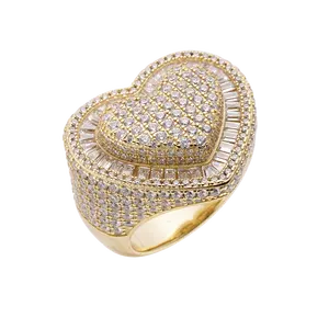 Льдом и вырезом в форме сердца на кольцо полный VVS Муассанит 18k позолоченный женский Романтическая любовь кольцо