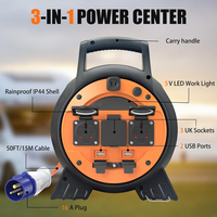 Enrouleur de câble ZNPON avec éclairage de travail, 3 prises BS, enrouleur de câble robuste, éclairage LED lumineux, indice de protection IP44, prise CEE avec RCCB MCB