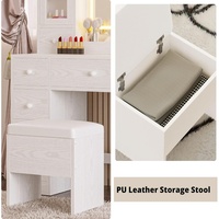Table de toilette en bois moderne de haute qualité pour filles avec miroir éclairé et tabouret de maquillage rembourré
