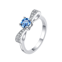 Bijoux fins, papillons, anneau en moissanite bleu rond de 0,5 carat, couleur VVs1, argent sterling S925, fiançailles pour femmes