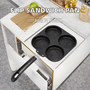 両面ノンスティックエコフレンドリーフライパン＆サンドイッチメーカー アルミ製フリップパン ハンドル付き 直径16cm ガス・IH調理器対応 - Product Image 2