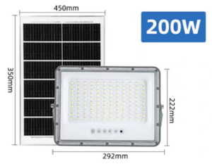 Faro LED <span class=keywords><strong>Solare</strong></span> da Esterno con Telecomando, <span class=keywords><strong>Corpo</strong></span> in ABS, Impermeabile IP65, Pannello 100W 200W 300W 400W - Product Image 3