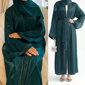 Limanying suministro ropa islámica Ramadán frente abierto abaya cárdigan con diamante Abaya mujeres vestido musulmán