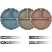 Lot de 3 assiettes à succion divisées en silicone 100 % sans BPA, motif uni, taille unique, pour bébés et tout-petits, multicolores, avec 3 cuillères – Vente en gros