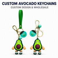 Özel Tasarım Kawaii Avokado Figürlü PVC Anahtarlık 3D Karikatür Meyve Karakteri Yeşil Bileklik Askılı Çanta Süsü Toptan OEM